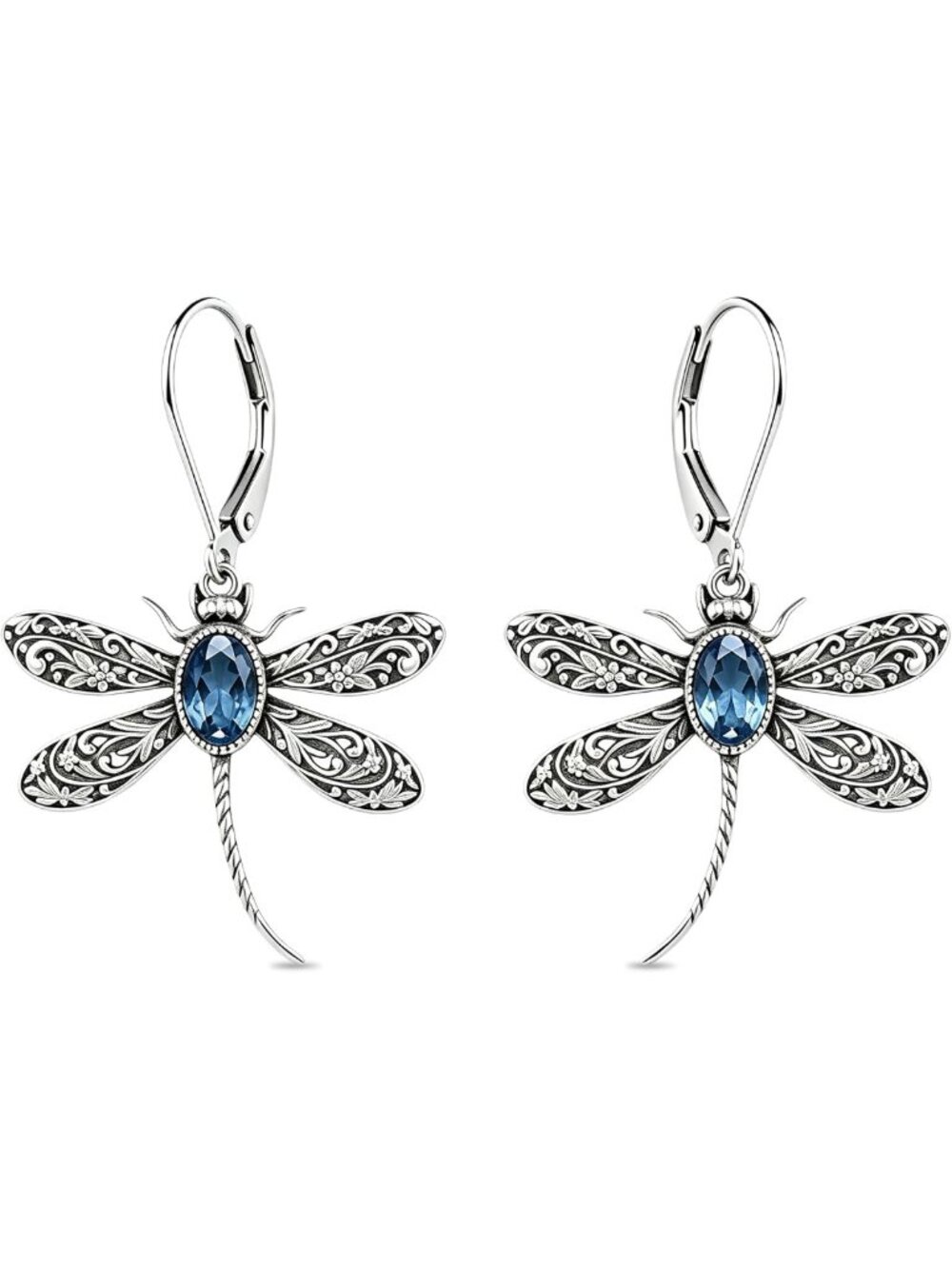 Vintage Dragonfly Birthstone Dangle Earrings in Sterling Silver - Perfect Gift